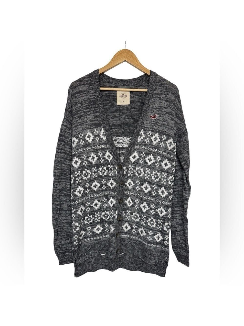 Hollister Fair Isle Button Front Long Cardigan - Size M